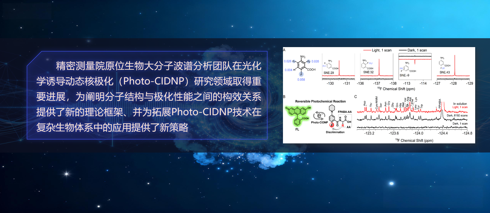 巅峰国际在Photo-CIDNP高灵敏<sup>19</sup>F探针研究中取得重要进展